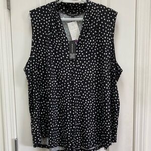 Cable & Gauge Black & White Polka Dot Tank Top with V-Neckline - NWT